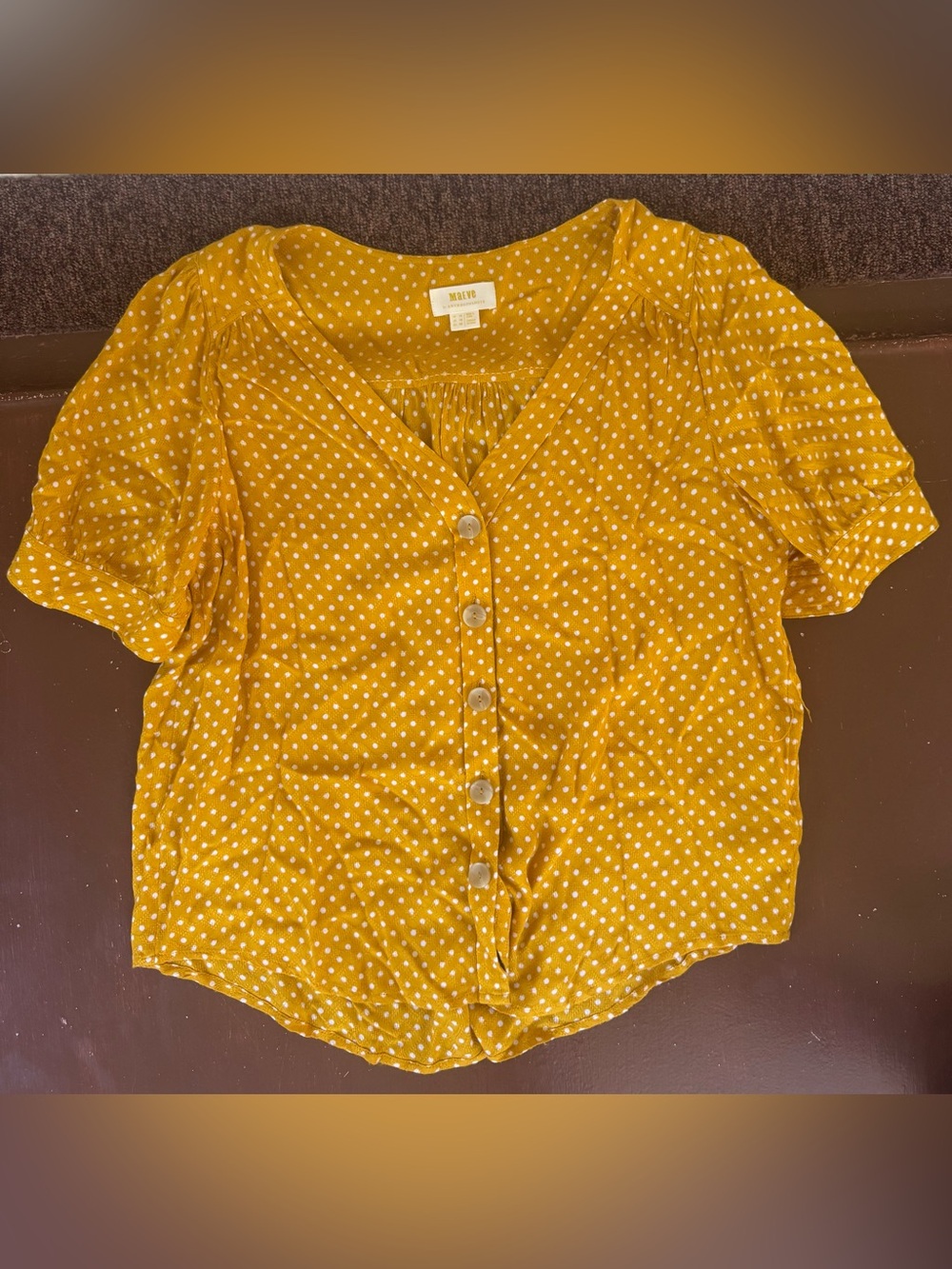 Maeve by Anthropologie Mustard Polka Dot Button-Down Top - Women’s US 10